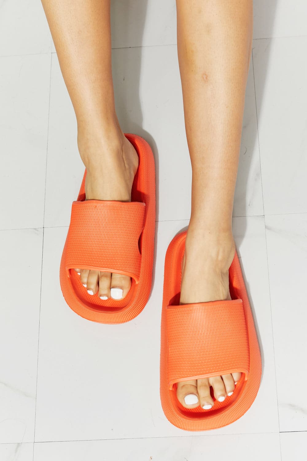 MMShoes Arms Around Me Open Toe Slide in Orange.