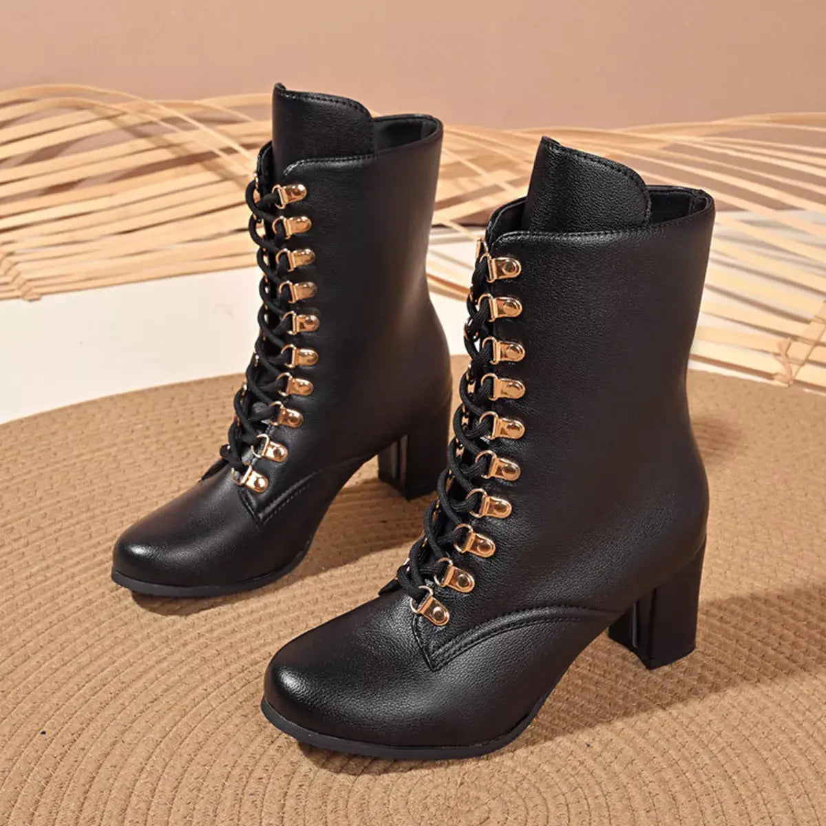 Lace-Up Boots with Block Heel Simply Love