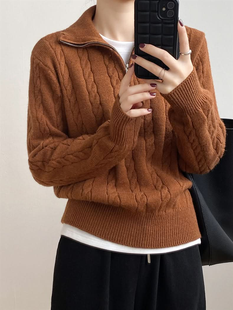 Cozy cable-knit half zip sweater with moderate stretch