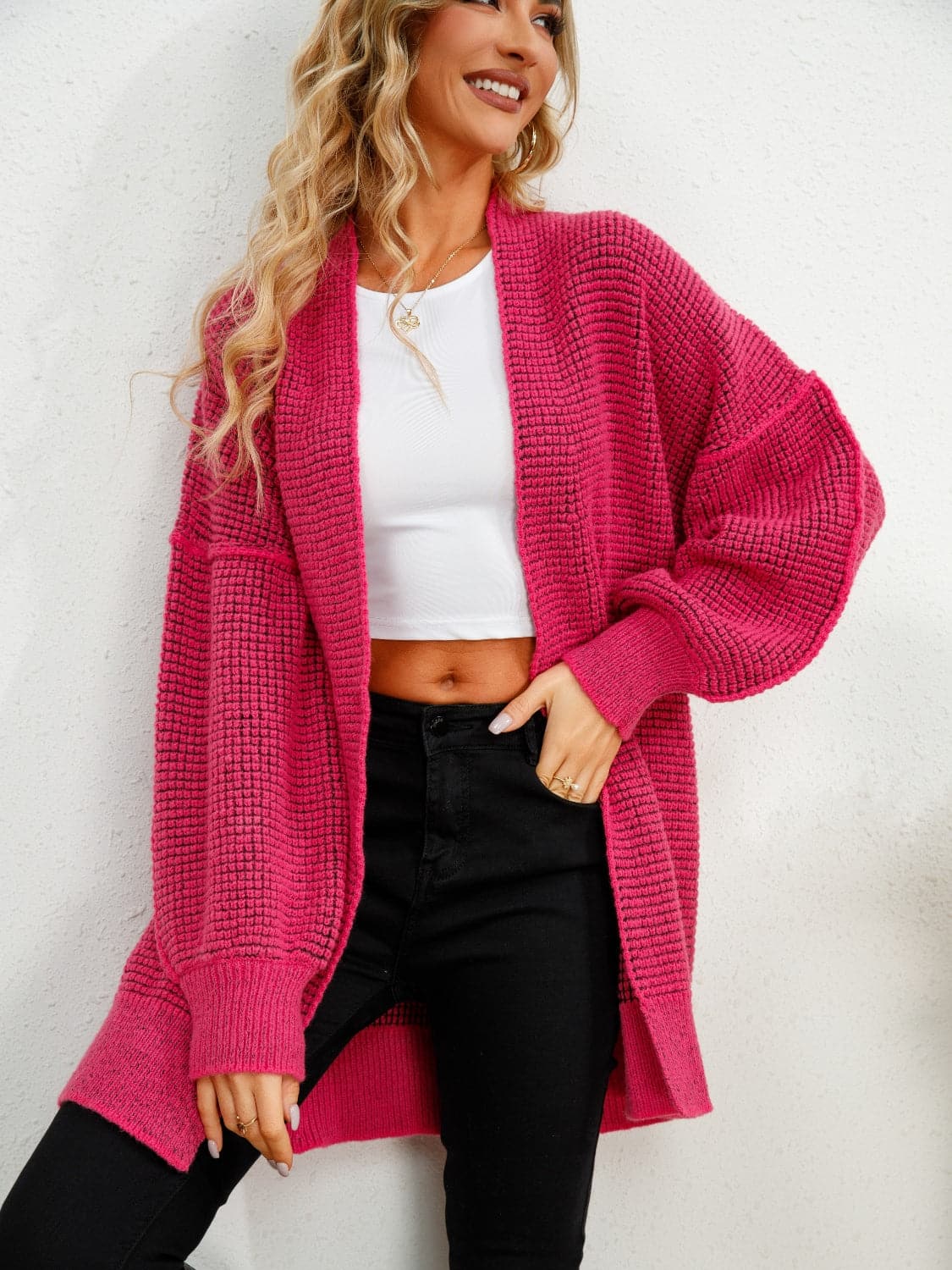 Open Front Dropped Shoulder Cardigan.