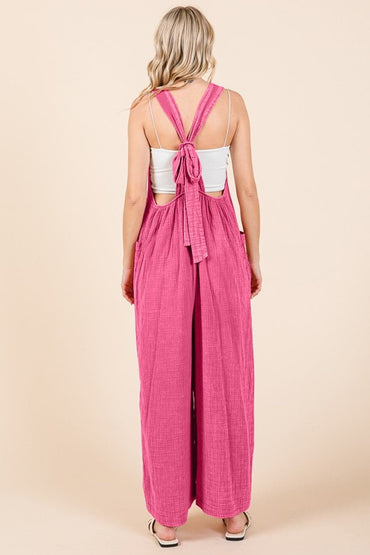 Culture Code Full Size Pocketed Sleeveless Wide Leg Overalls.