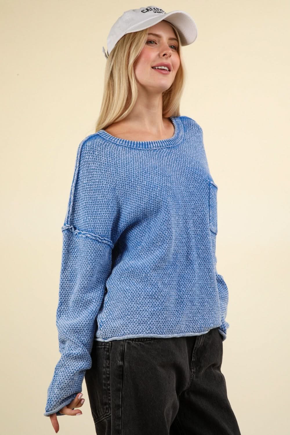 VERY J Mineral Washed Exposed Seam Sweater