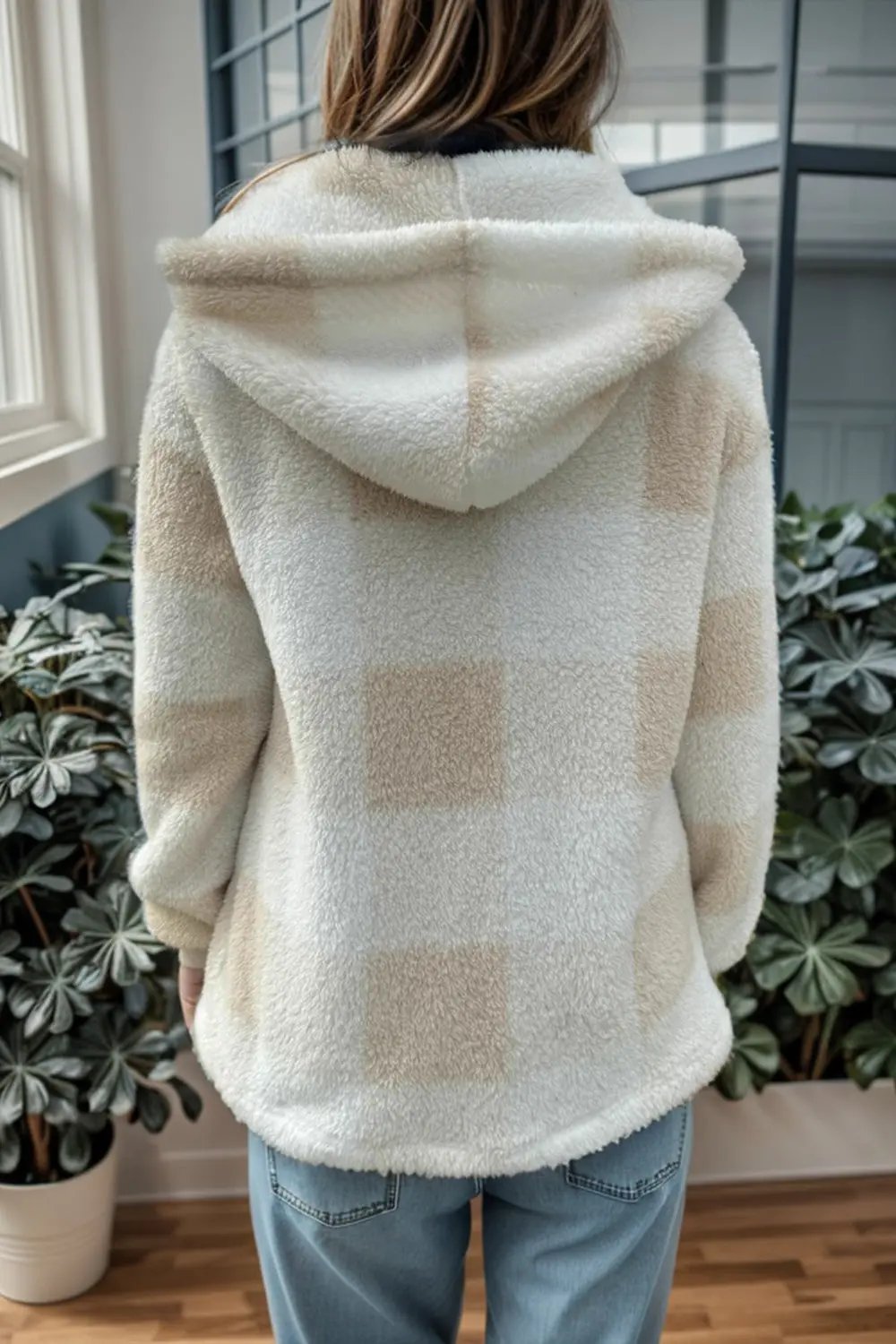 Double Take Full Size Plaid Long Sleeve Hooded Coat - Love Salve