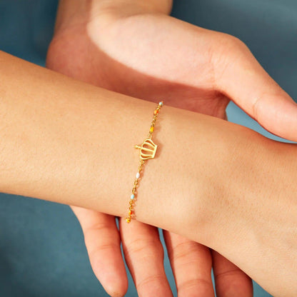 Crown Shape 18K Gold-Plated Bead Bracelet.