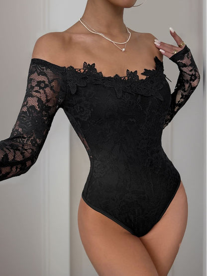 Lace allure off-shoulder bodysuit with long sleeves