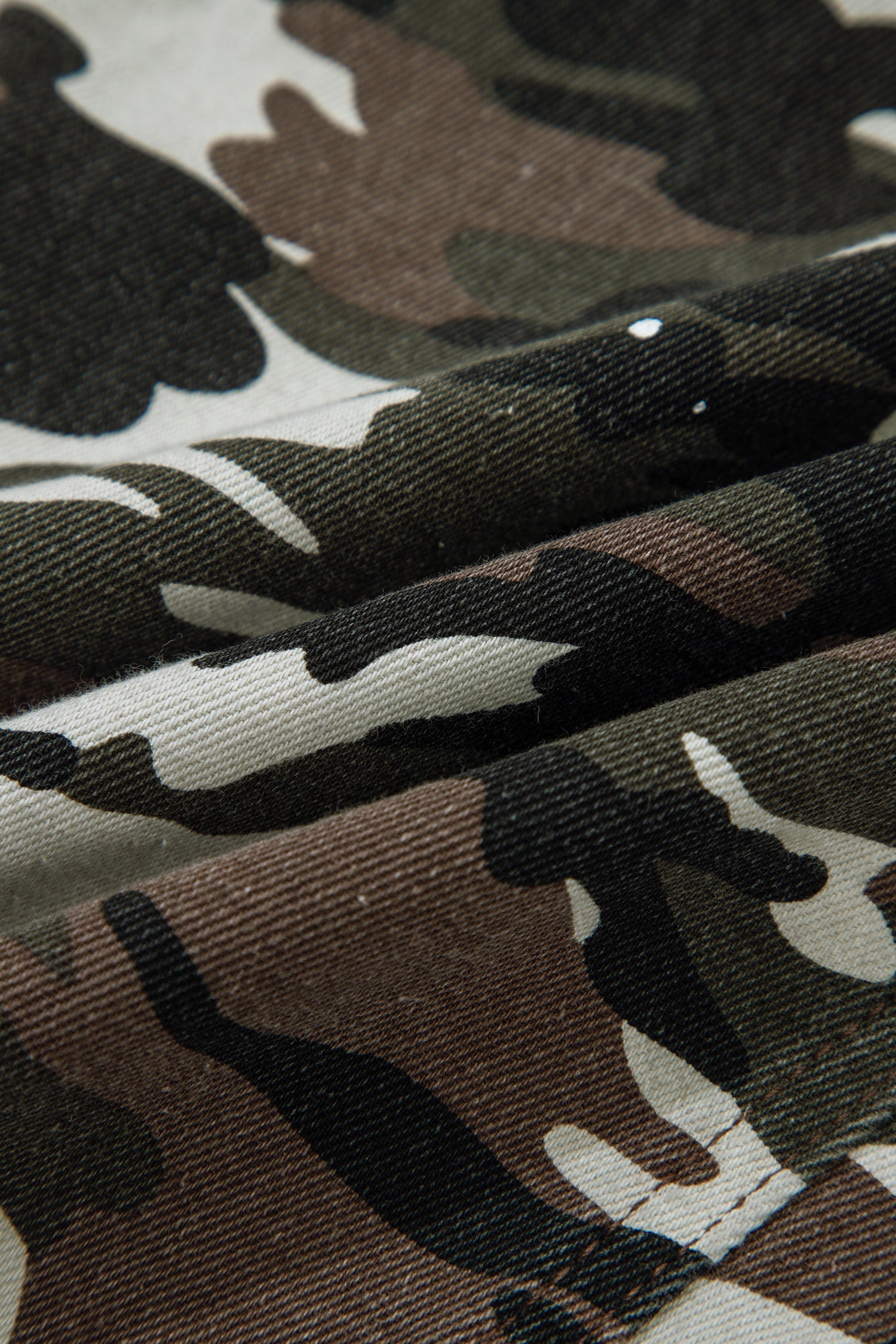 Green Camouflage Print Distressed Loose Denim Pants With Splash Design Dear-Lover Dropshipping