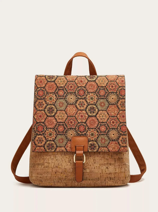 Vintage Bark Print Flap Backpack Simply Love