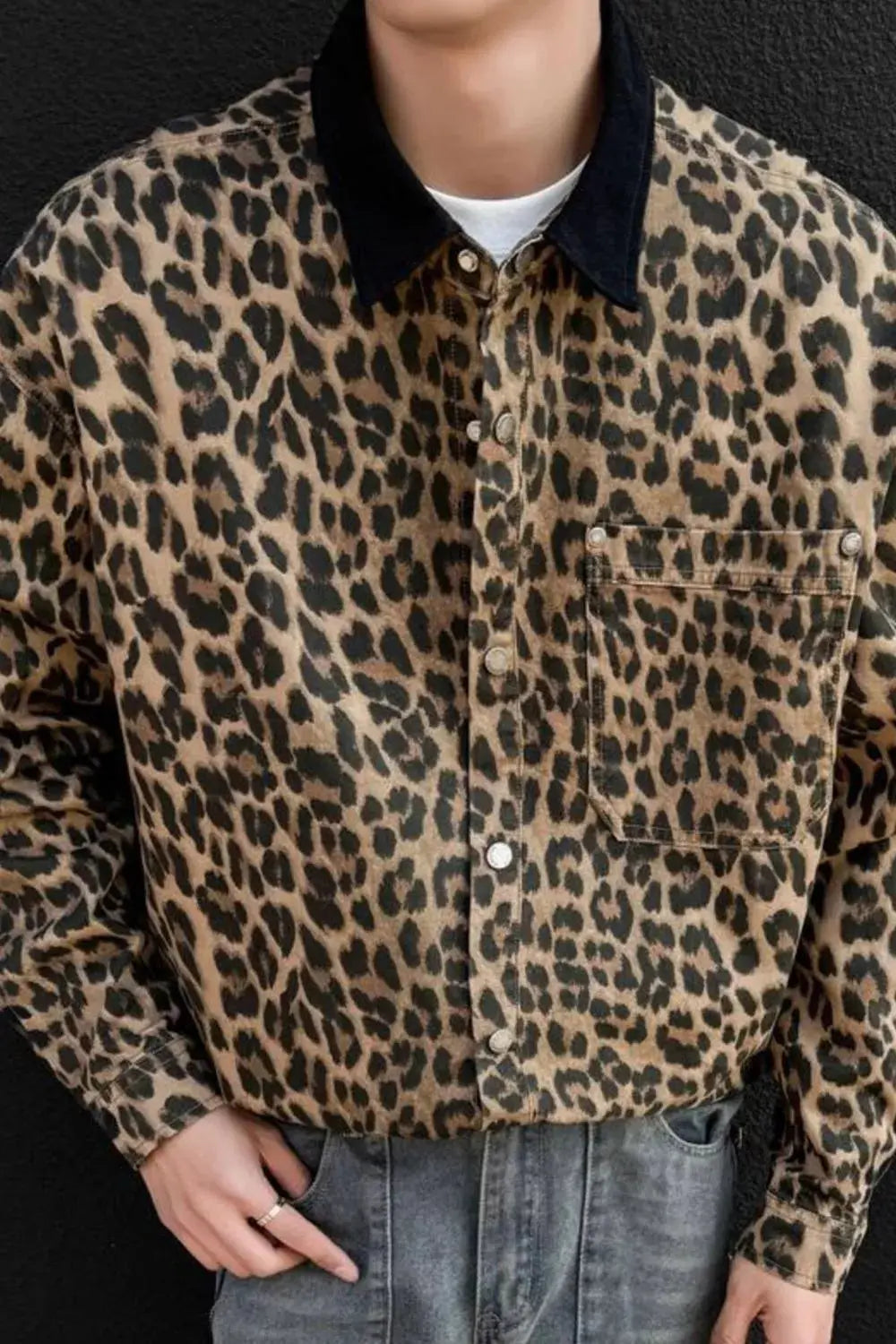 Men's Plus Size Leopard Print Snap Down Shirt Simply Love