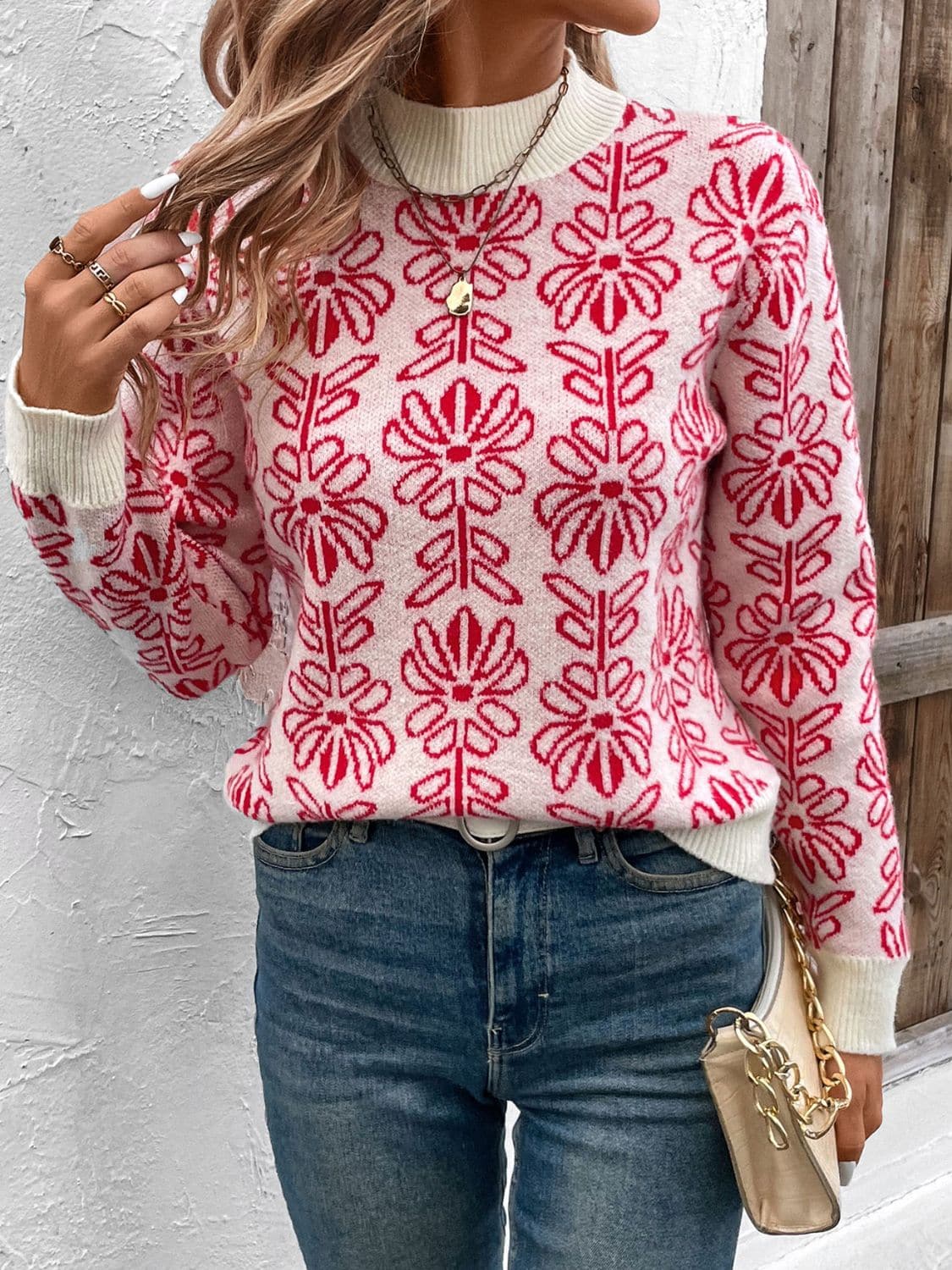 Floral Print Cozy Long Sleeve Sweater