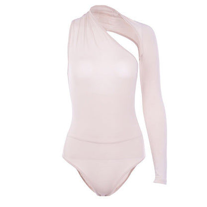 Sexy One-Shoulder Tight Bodysuit Spring Summer Street Office Milk Silk Bottoming Shirt