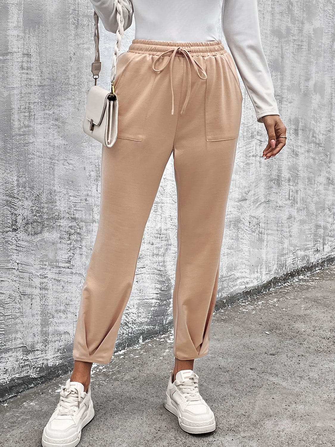 Drawstring Straight Pants with Pockets.