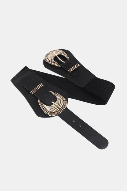 Shell Double Buckle Elastic Wide Belt.