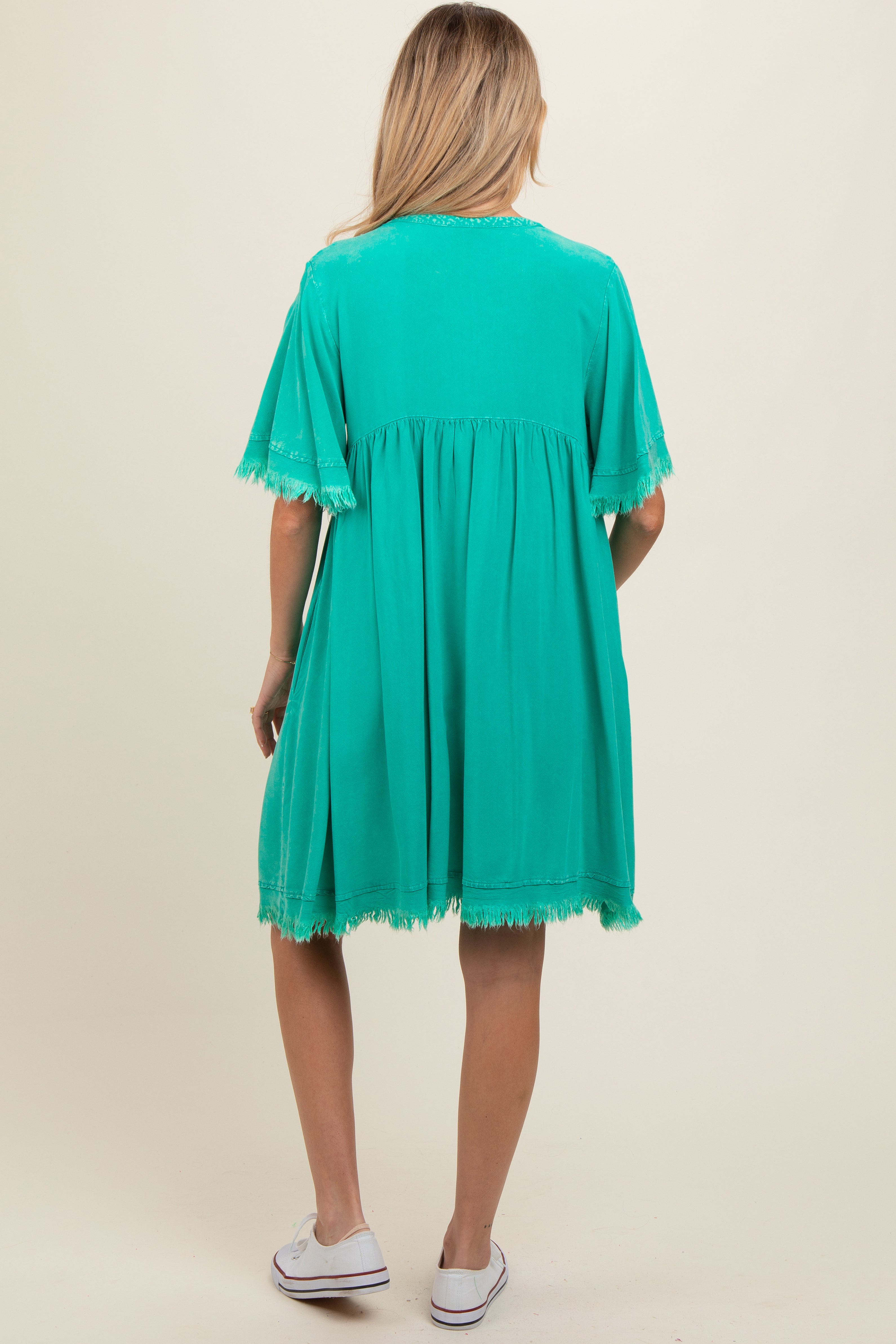 PinkBlush Jade Button Front Frayed Maternity Dress - Close Up