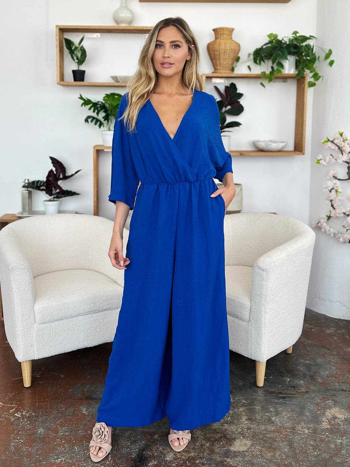 Chic surplice wide leg jumpsuit - Love Salve 