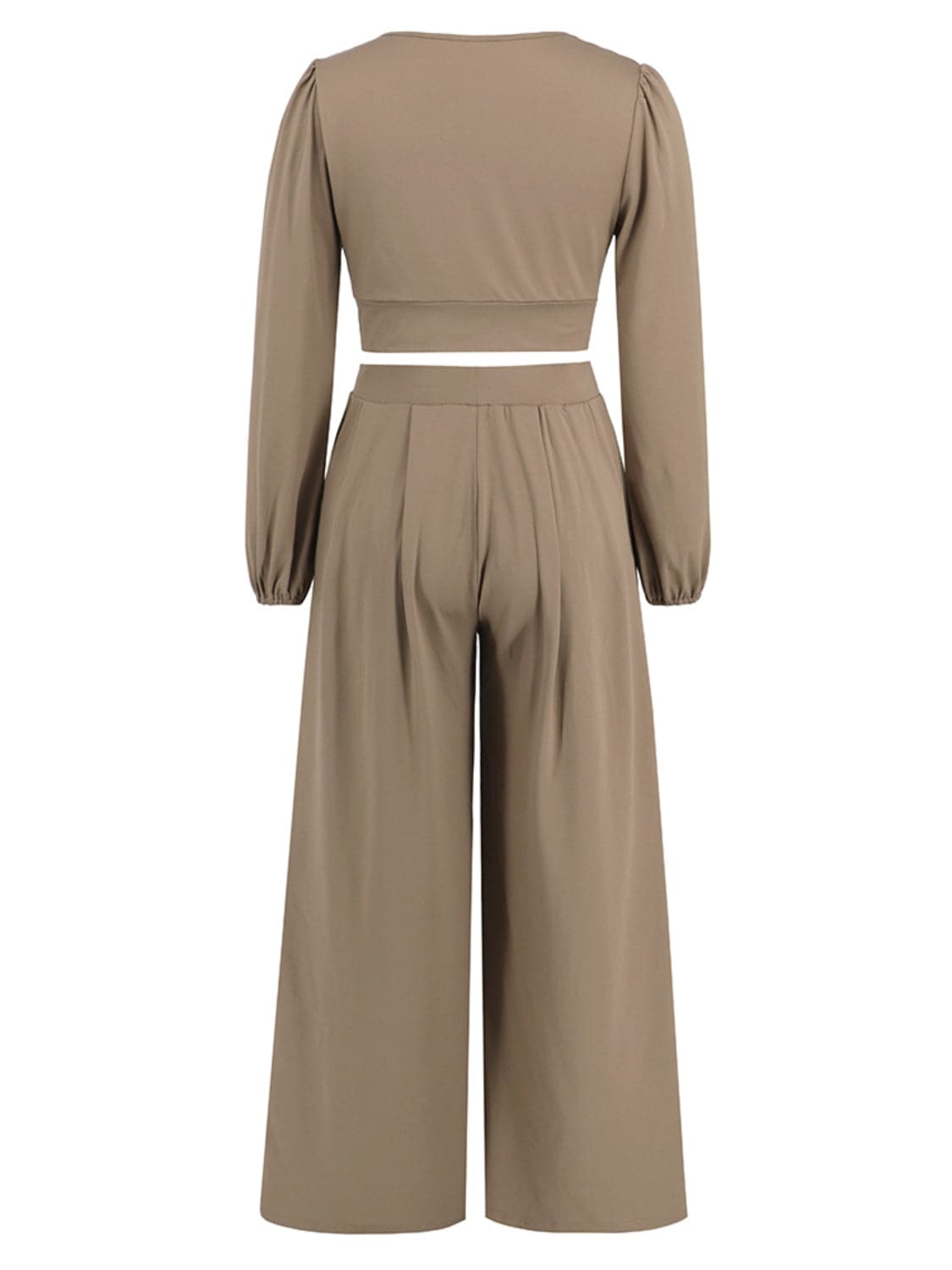 Surplice Top and Wide Leg Pants Set.