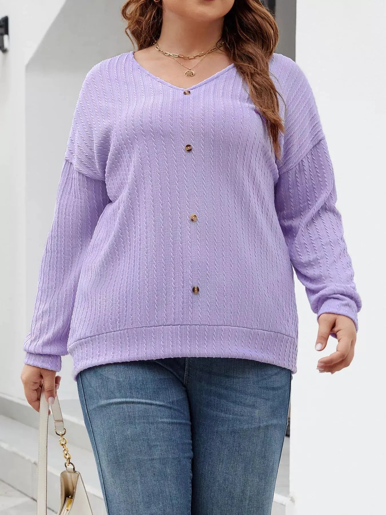 Plus Size V-Neck Dropped Shoulder Blouse Simply Love