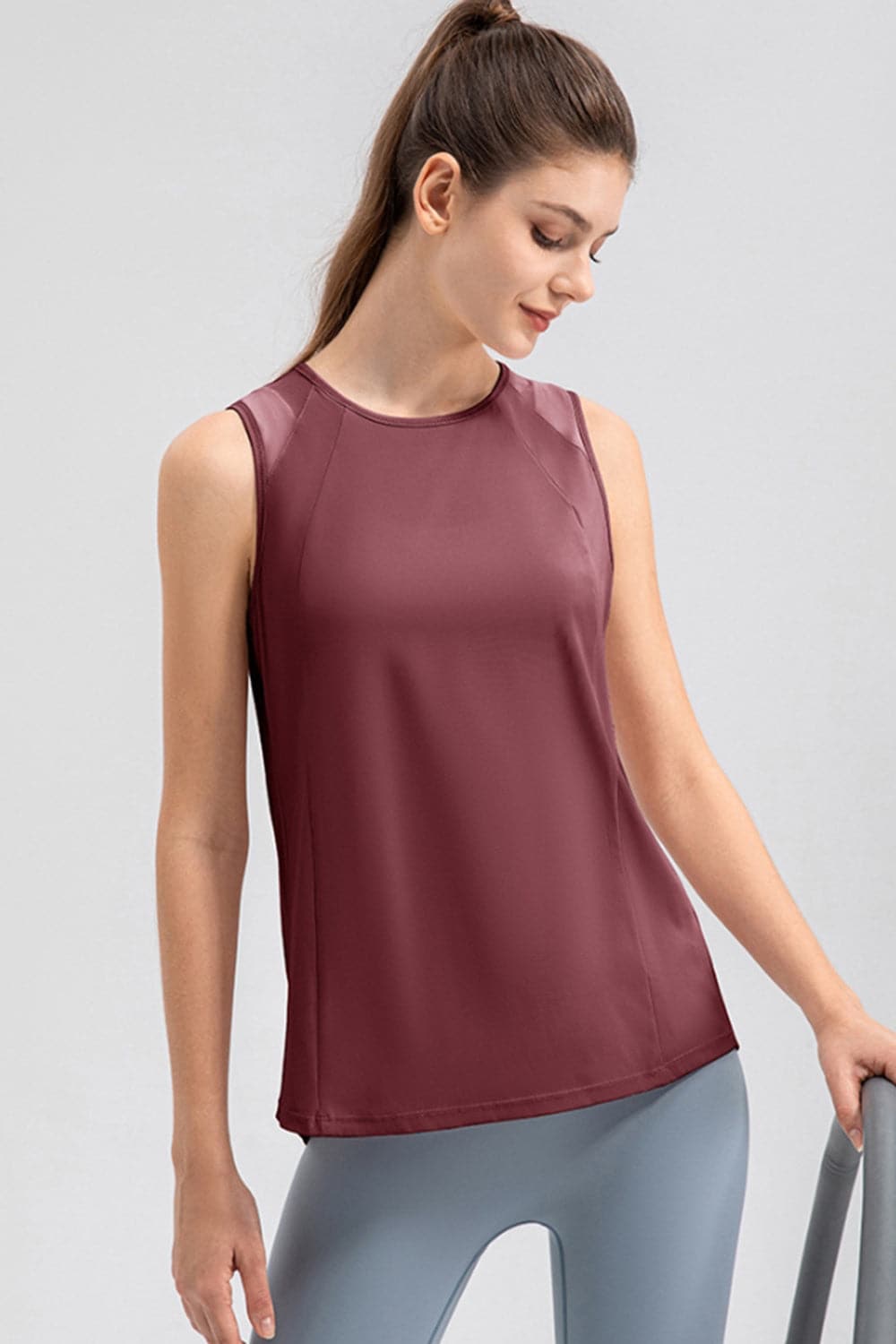 Round Neck Wide strap Active Tank.