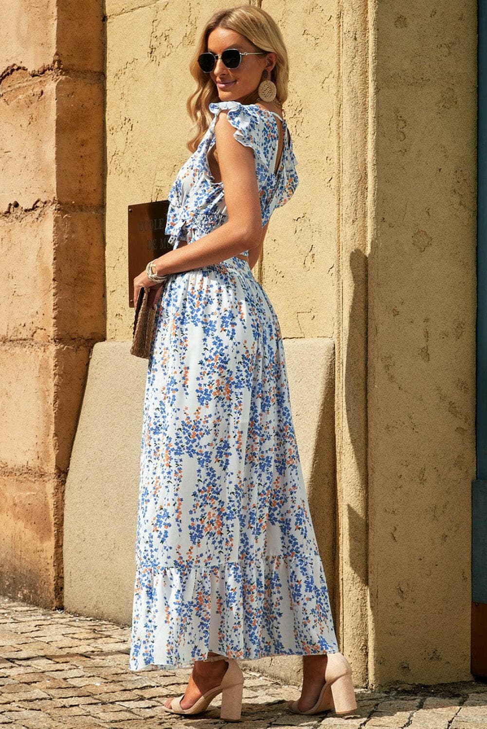 Printed Tie Back Cropped Top and Maxi Skirt Set.