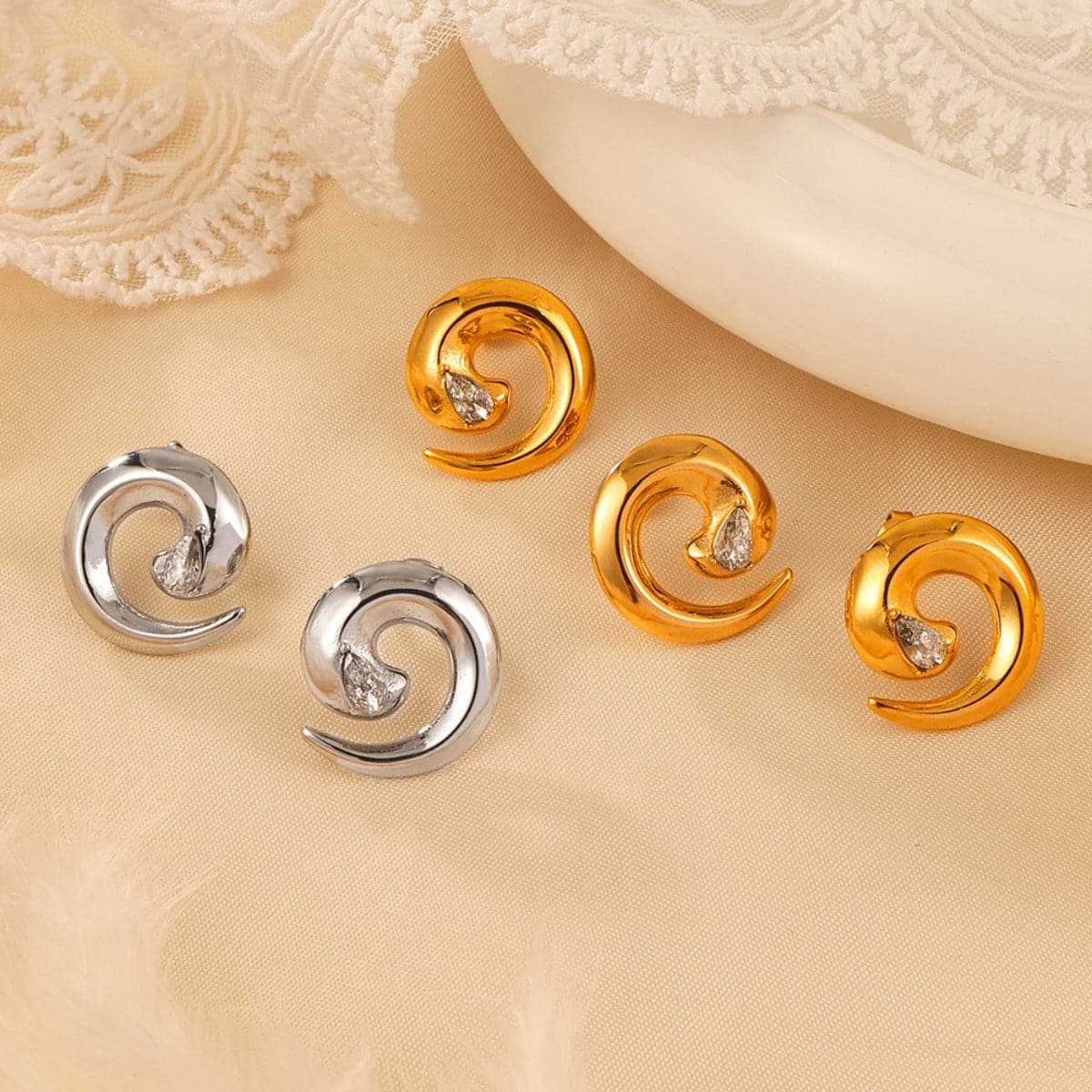 Titanium Steel Zircon Spiral Shape Earrings.