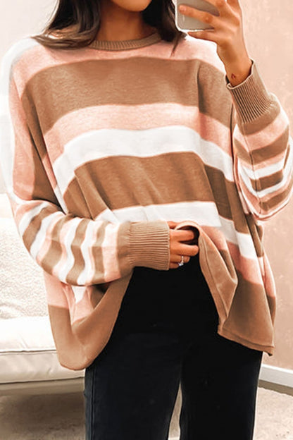 Striped Round Neck Long Sleeve Sweater.