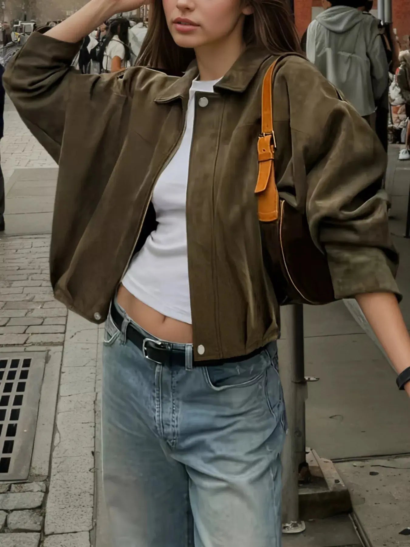 Plus Size Suede Cropped Bomber Jacket Simply Love