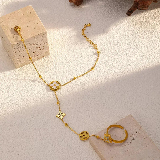 18K Gold Plated Clover Charm Hand Chain Bracelet For Women Simply Love