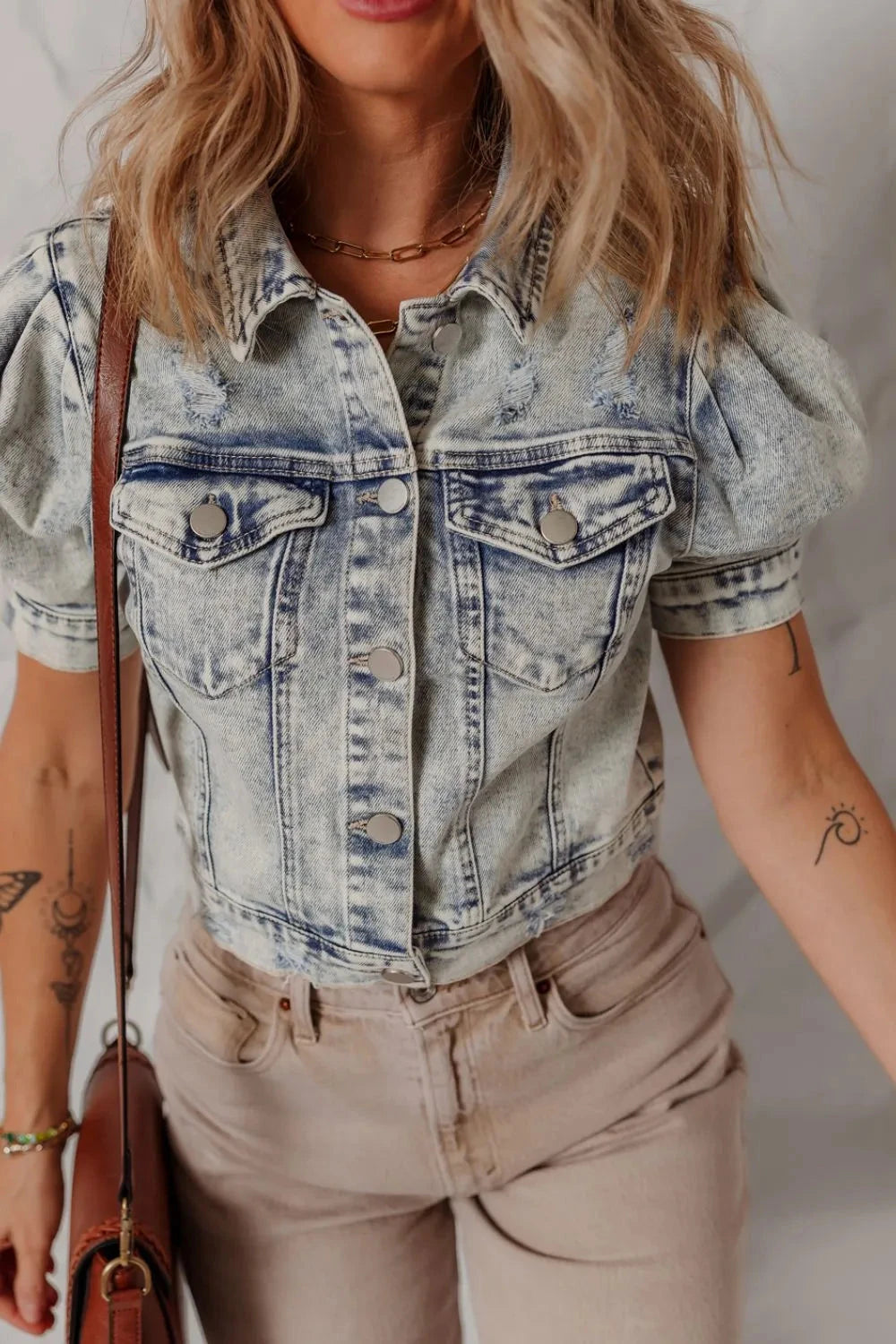 Simply Love: Denim Jacket - Puff Sleeves Simply Love