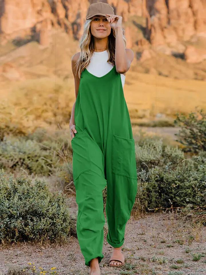 Double Take Full Size Sleeveless V-Neck Pocketed Jumpsuit - Love Salve