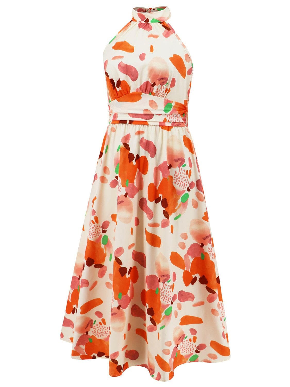 Ruched Printed Halter Neck Sleeveless Dress.