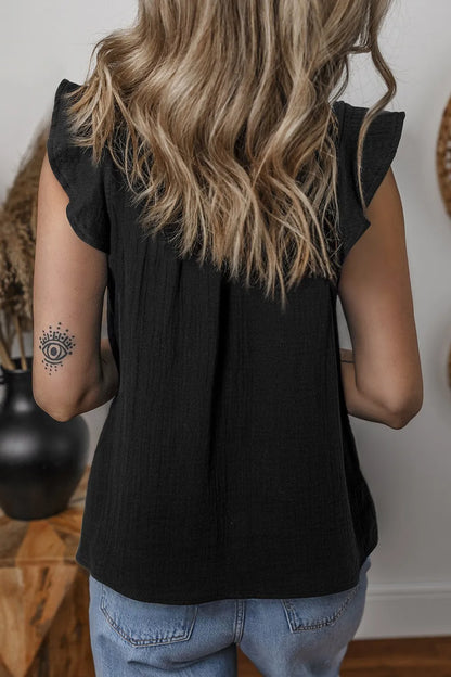 Ruffled Shoulder Notched Shift Tank Top