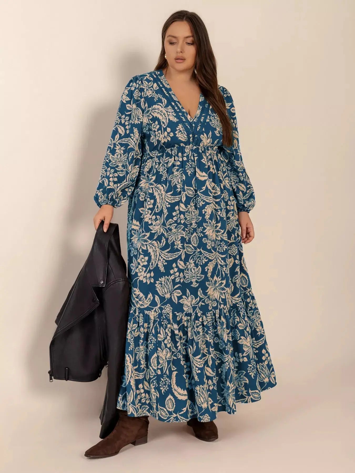 Plus Size Boho Floral Print Long Sleeve Maxi Dress Simply Love