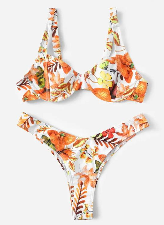Knot bikinis Mujer Deep v-neck swimsuit Women bathing suit Push up swimwear women High cut Summer bathers Print bikini set Bella Mia