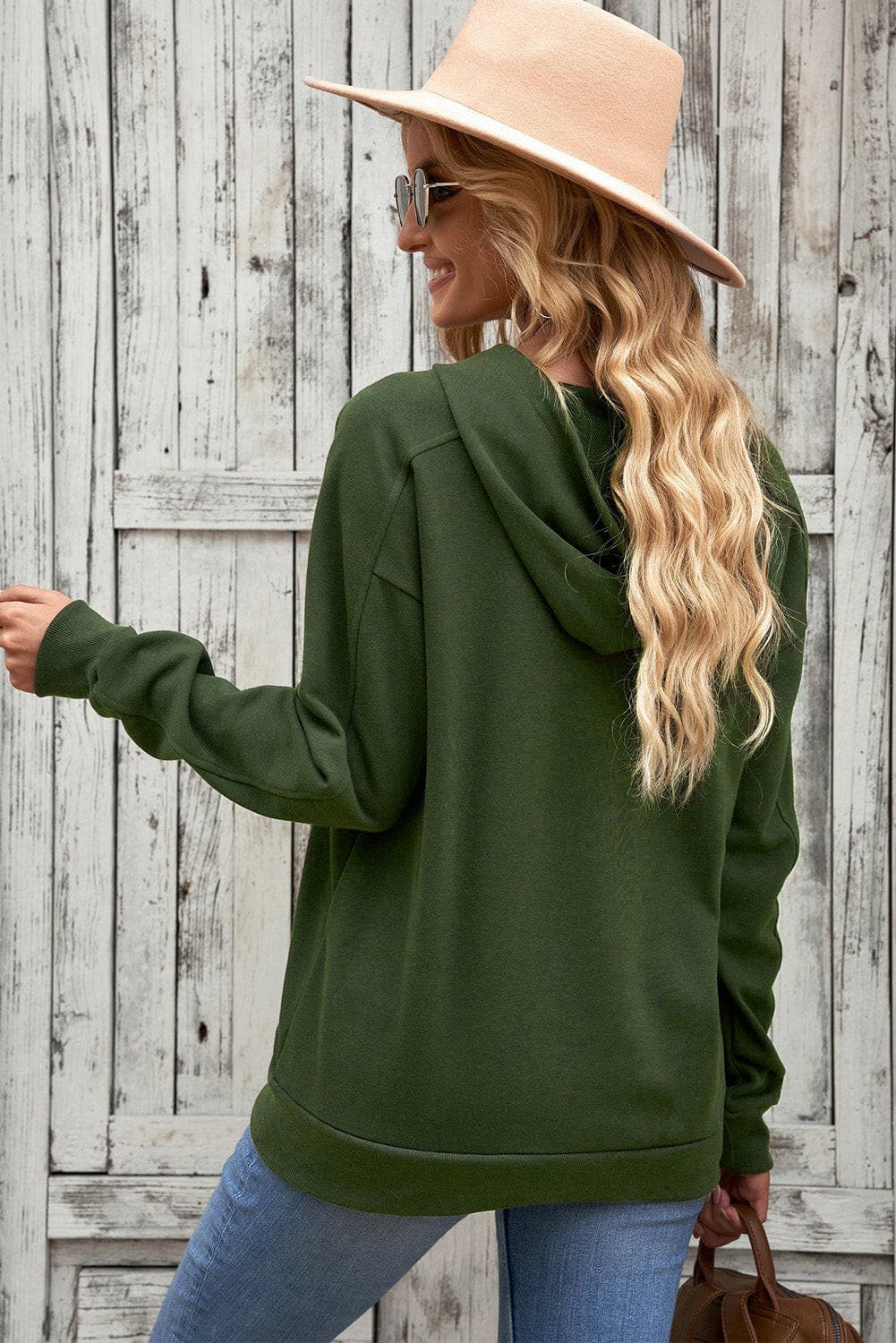 Lace-Up Dropped Shoulder Hoodie.