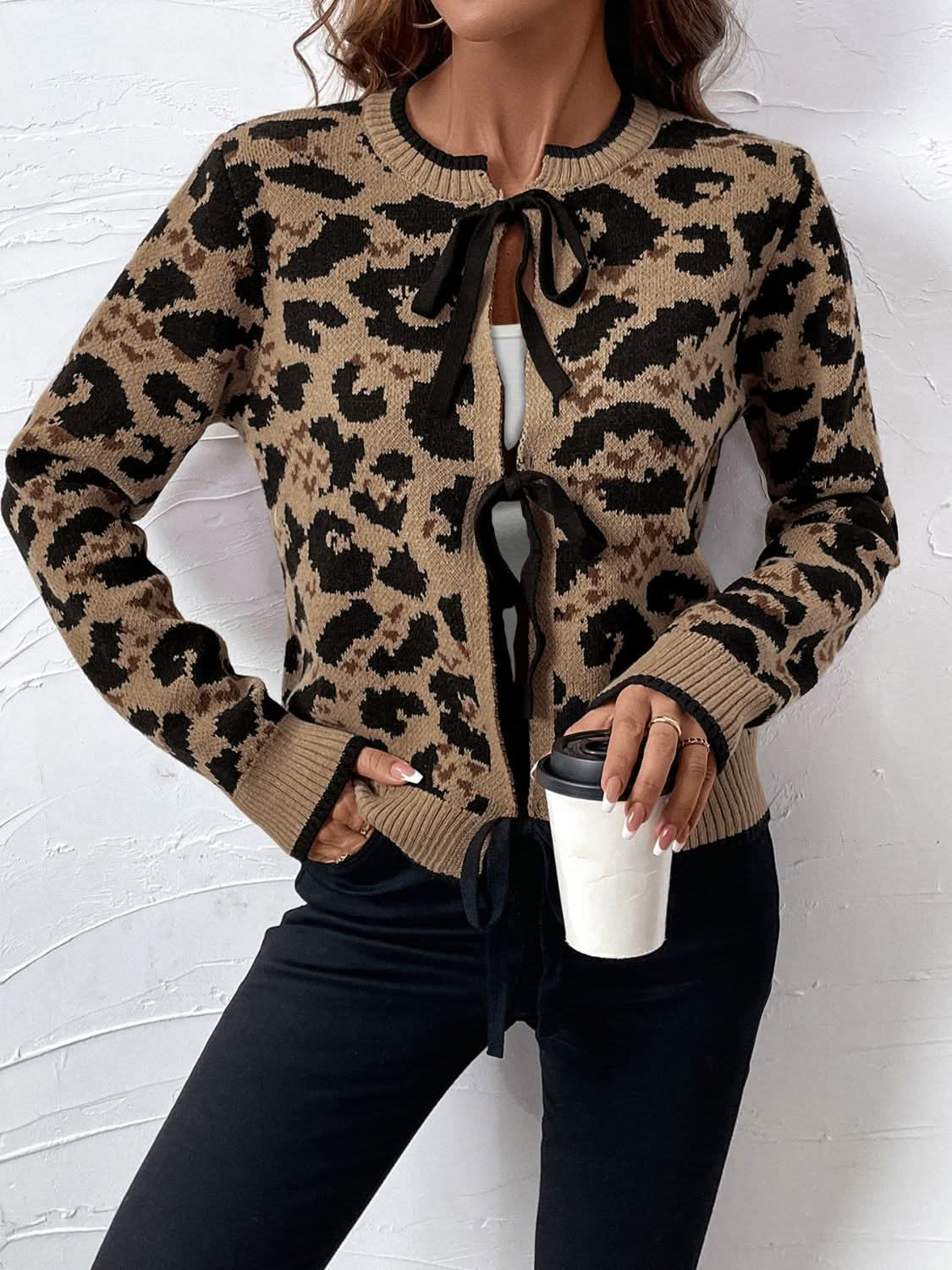 Leopard Print Tie-Front Cardigan