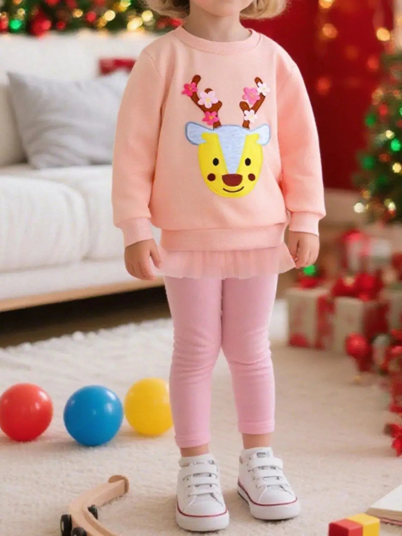 Children's Reindeer Applique Round Neck Sweatshirt Simply Love