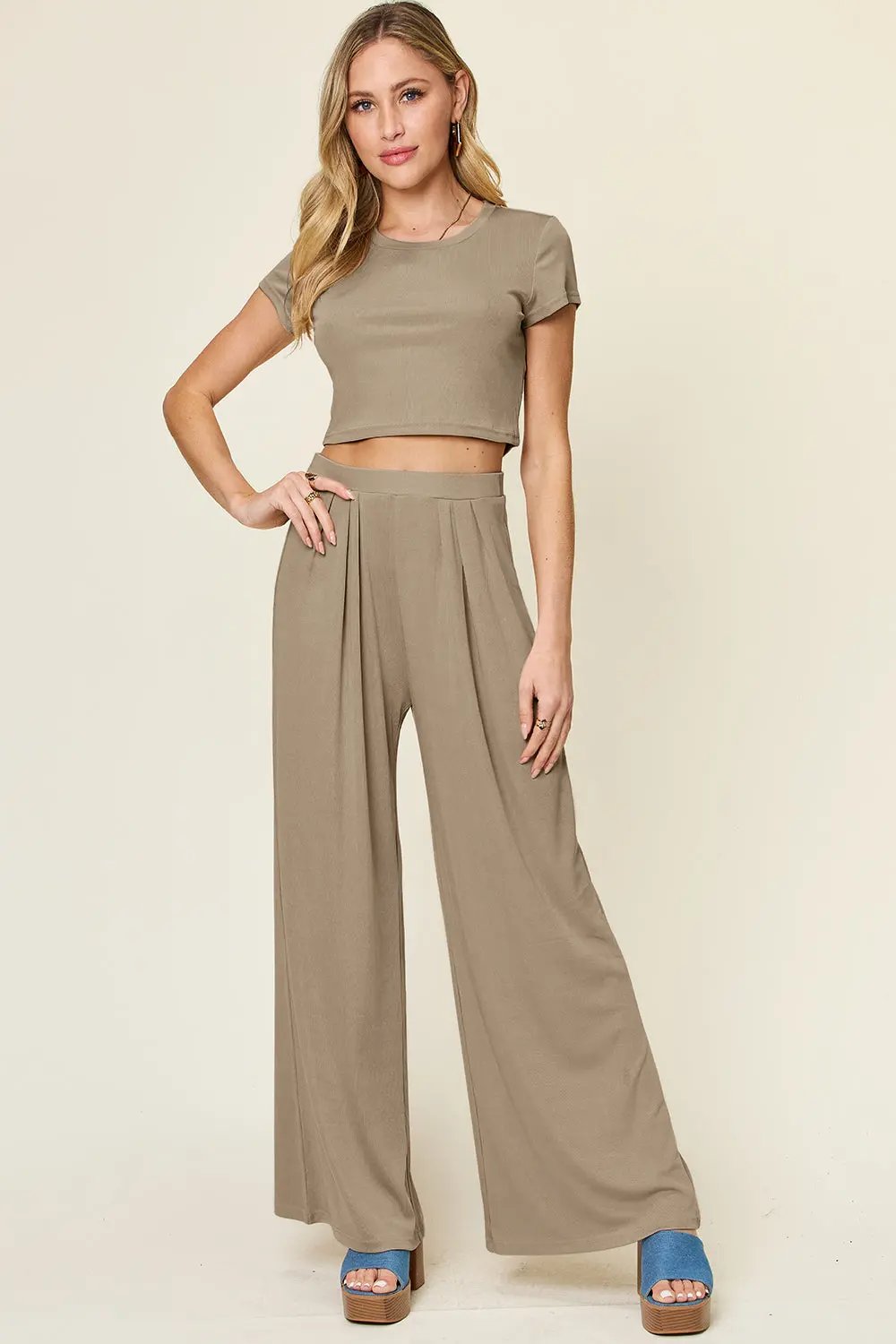 Double Take: Round Neck Top & Pants Set - Love Salve