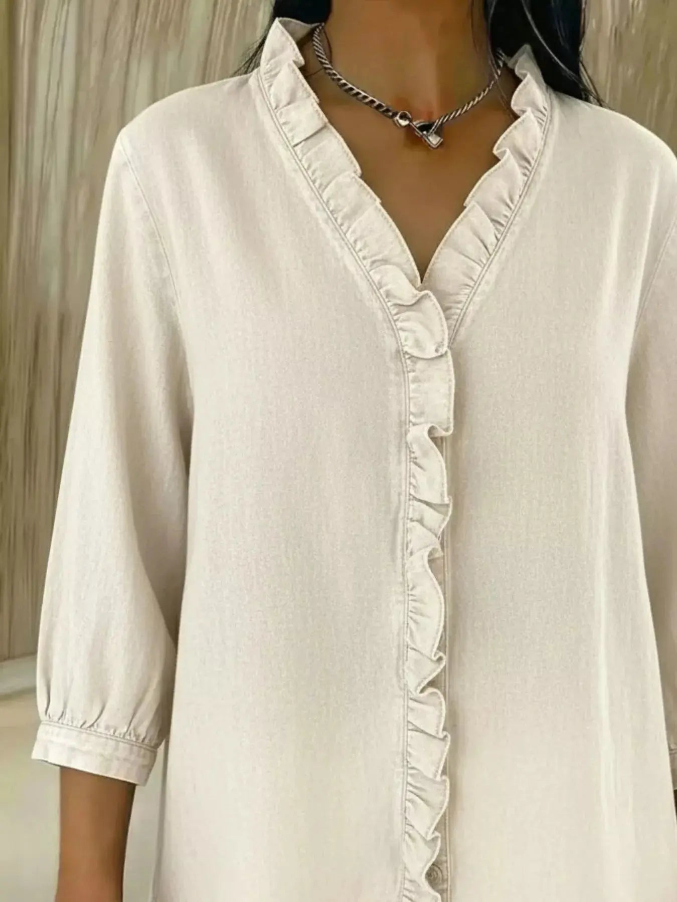 Full Size V-Neck Ruffled Button Down Shirt Plus Size Simply Love