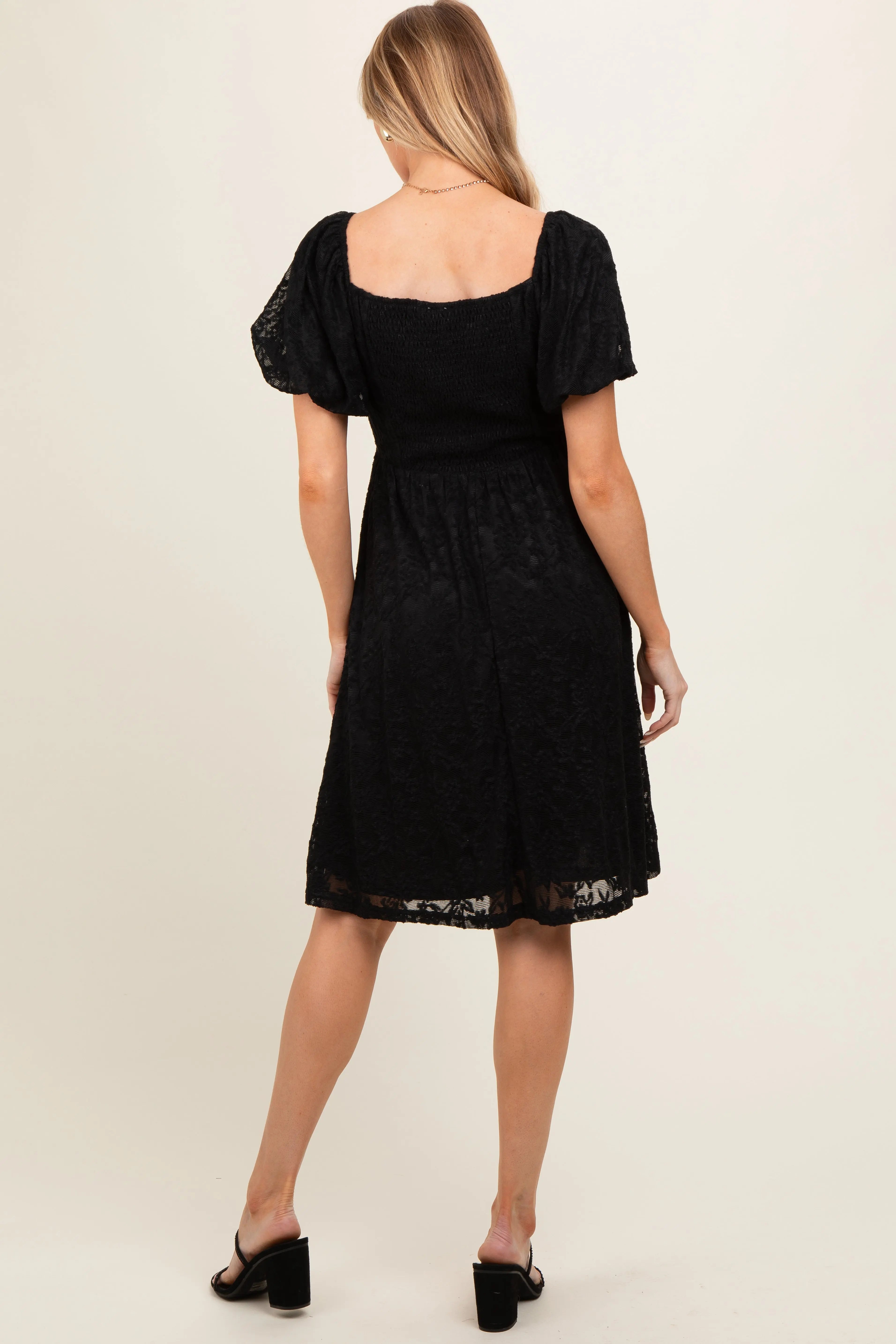Black Lace Puff Sleeve Maternity Dress PinkBlush