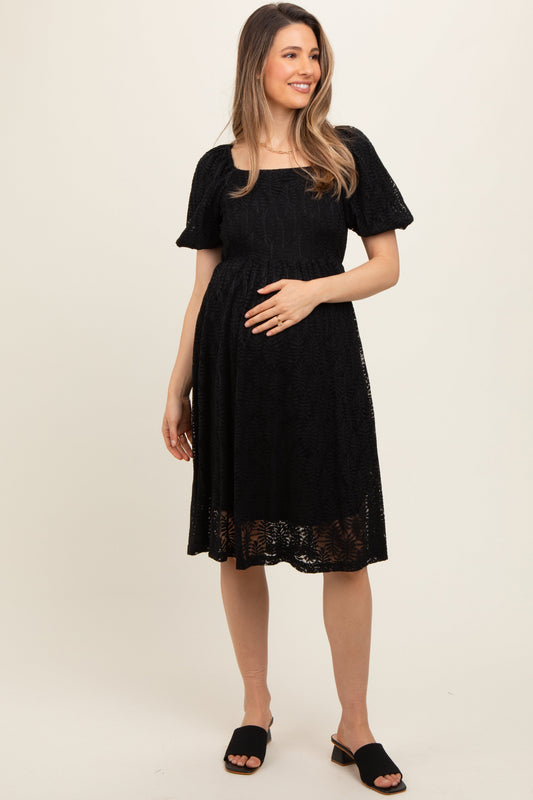 Black Lace Square Neck Maternity Dress PinkBlush