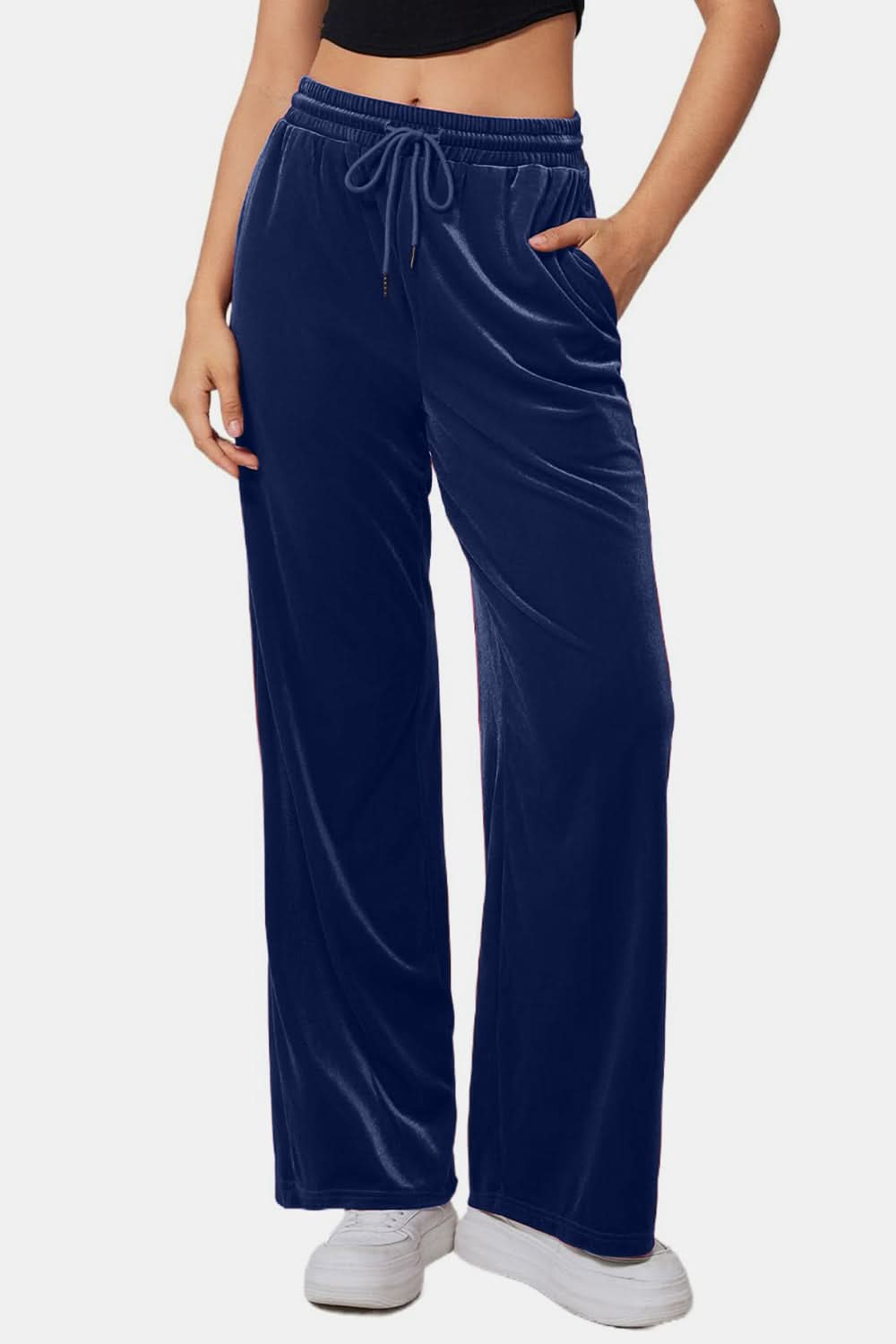 Elastic Waist Straight Leg Pants with Drawstring Closure