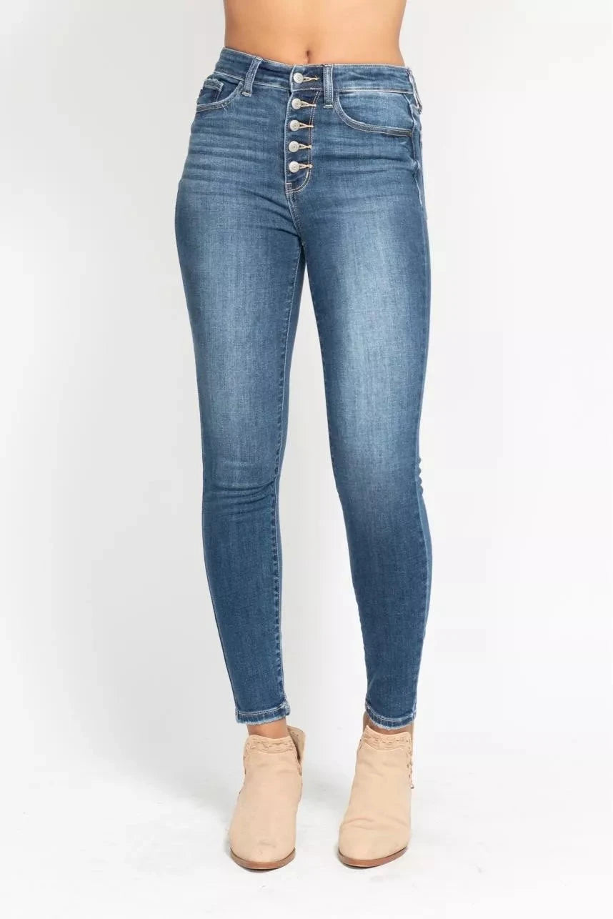 Judy Blue Full Size High Rise Button Fly Skinny Jeans Plus Size Coco’s Tee Boutique