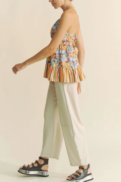 Davi & Dani Floral Smocked Sleeveless Ruffle Back Tie Top - Love Salve 