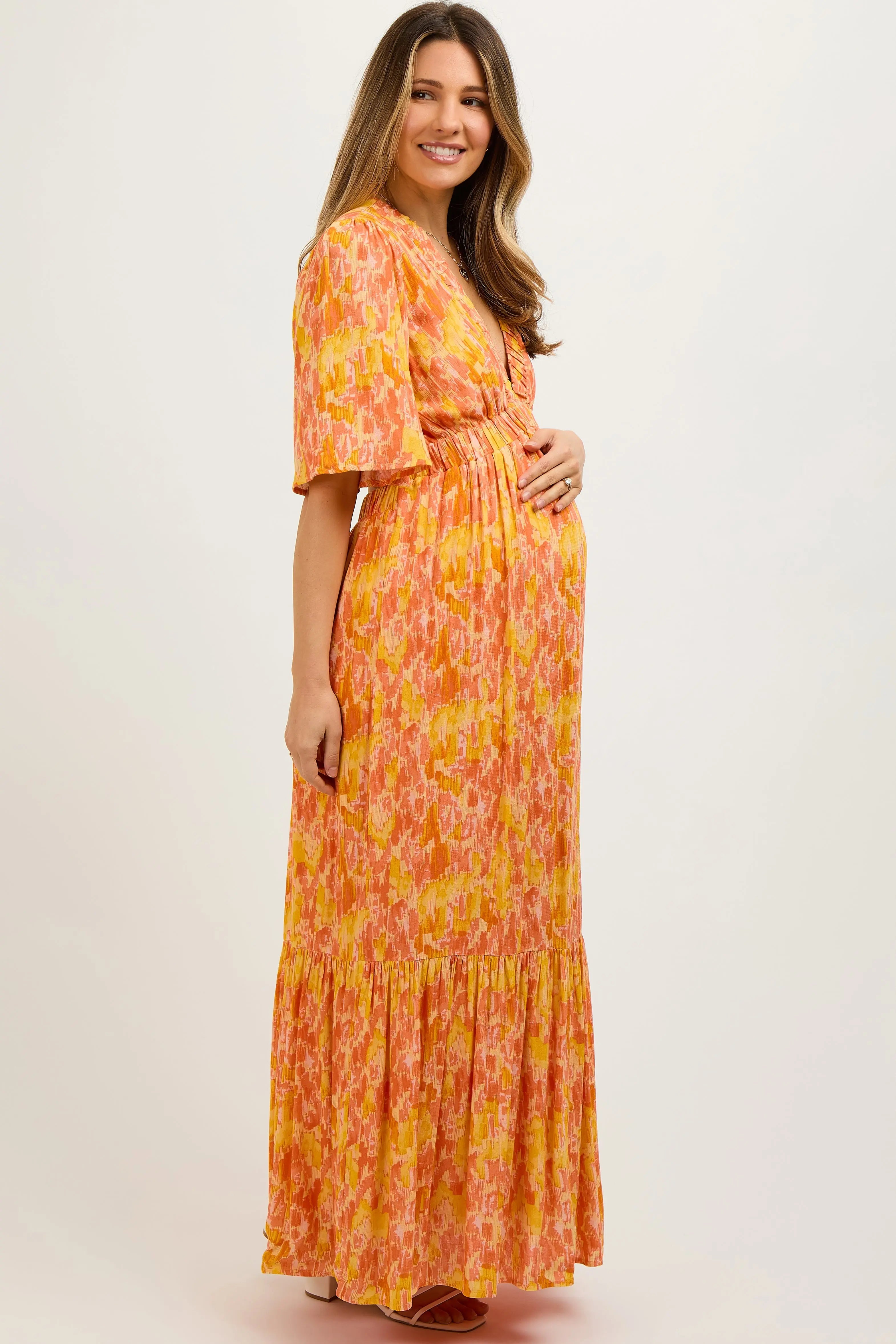 Orange Print Back Cutout Maternity Maxi Dress PinkBlush