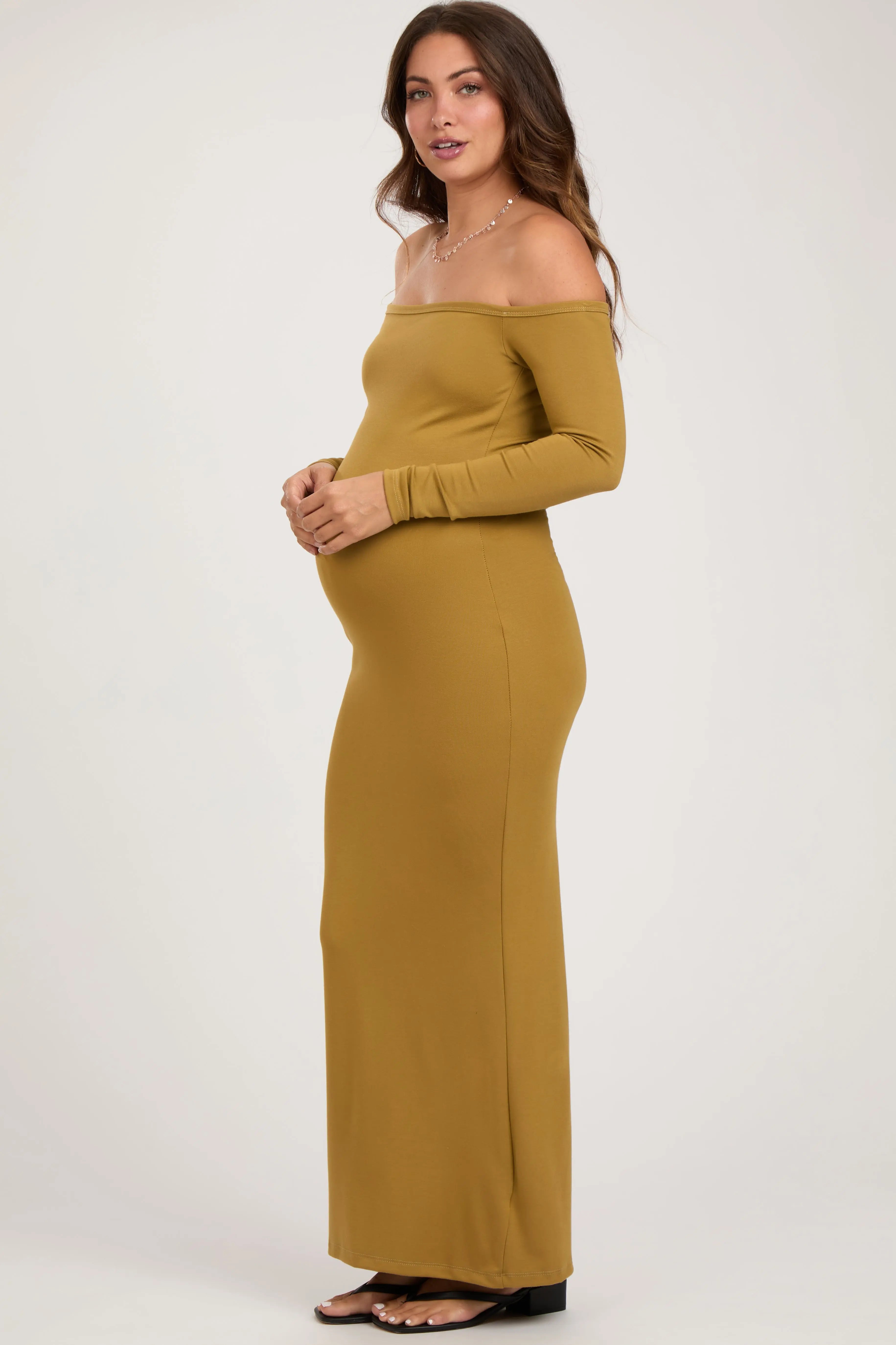 Lime Off Shoulder Long Sleeve Maternity Maxi Dress PinkBlush