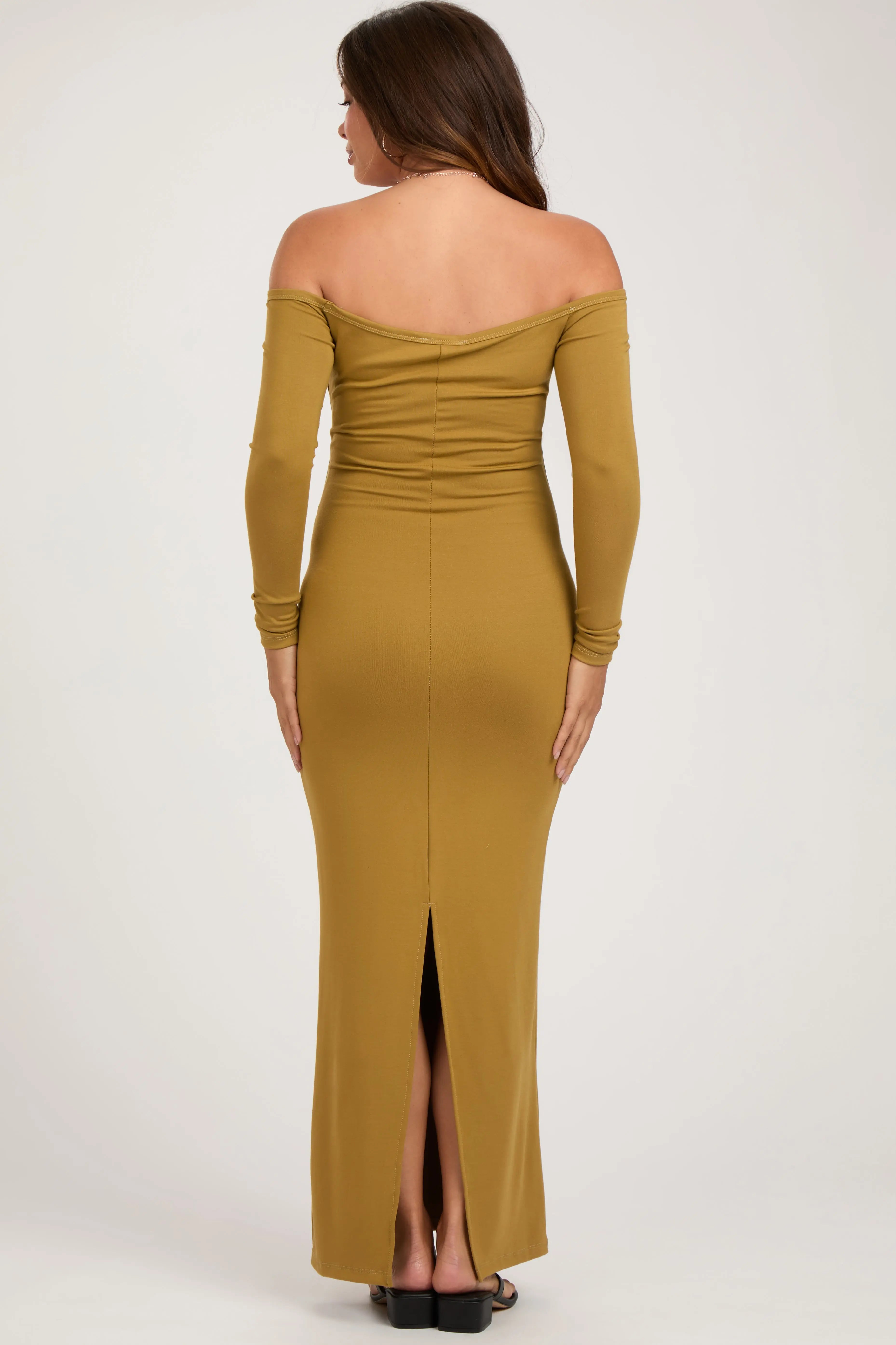 Lime Off Shoulder Long Sleeve Maternity Maxi Dress PinkBlush