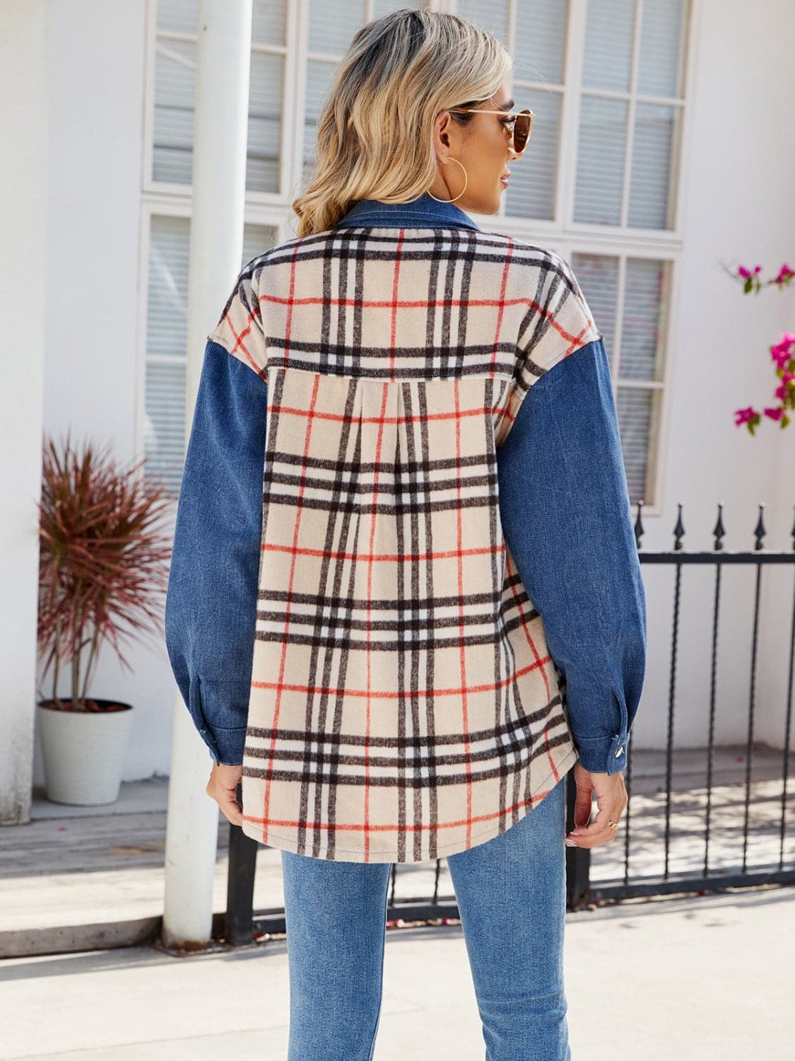 Plaid long sleeve denim jacket