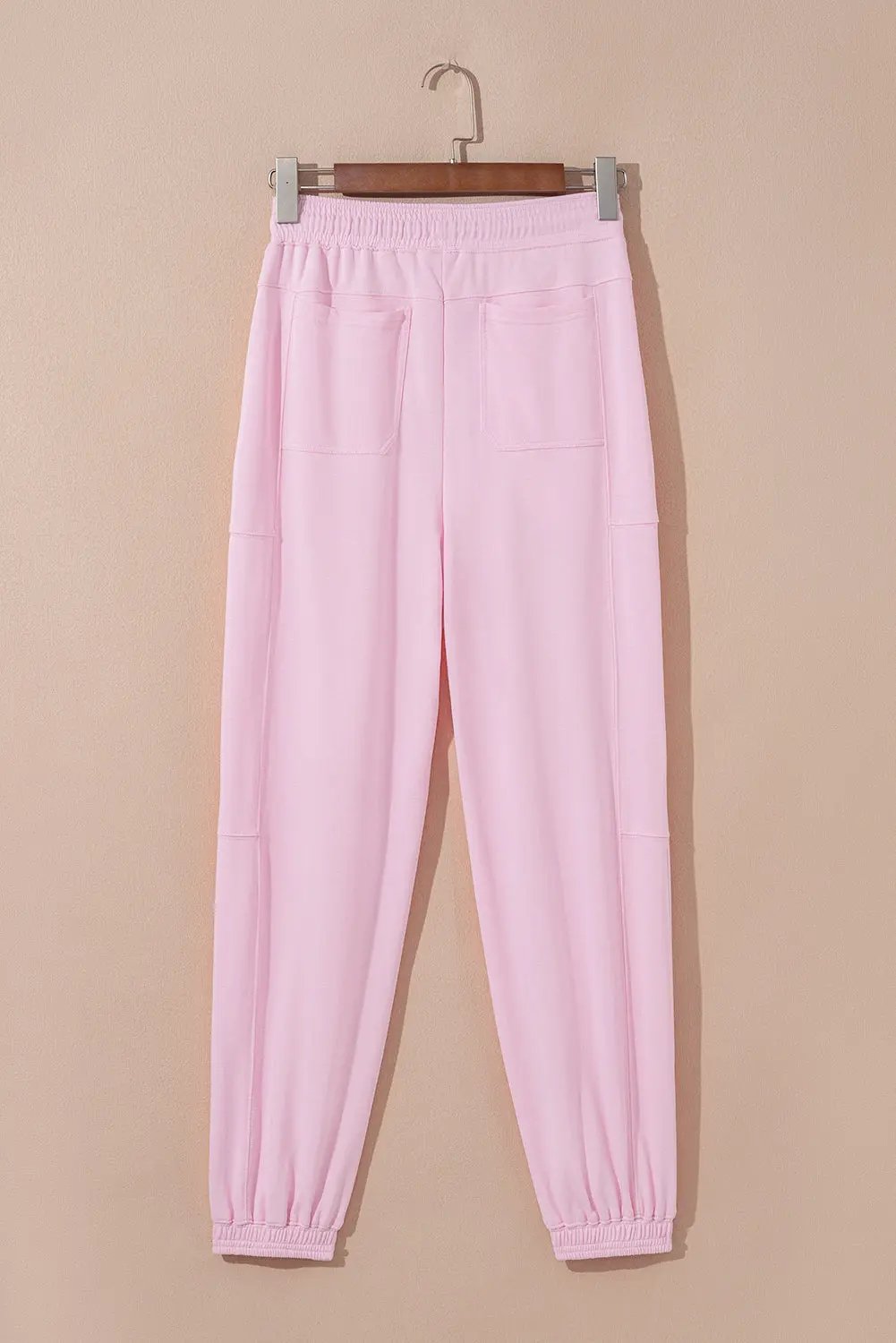 Light Pink Drawstring Waist Patchwork Solid Color Jogger Pants Love Salve