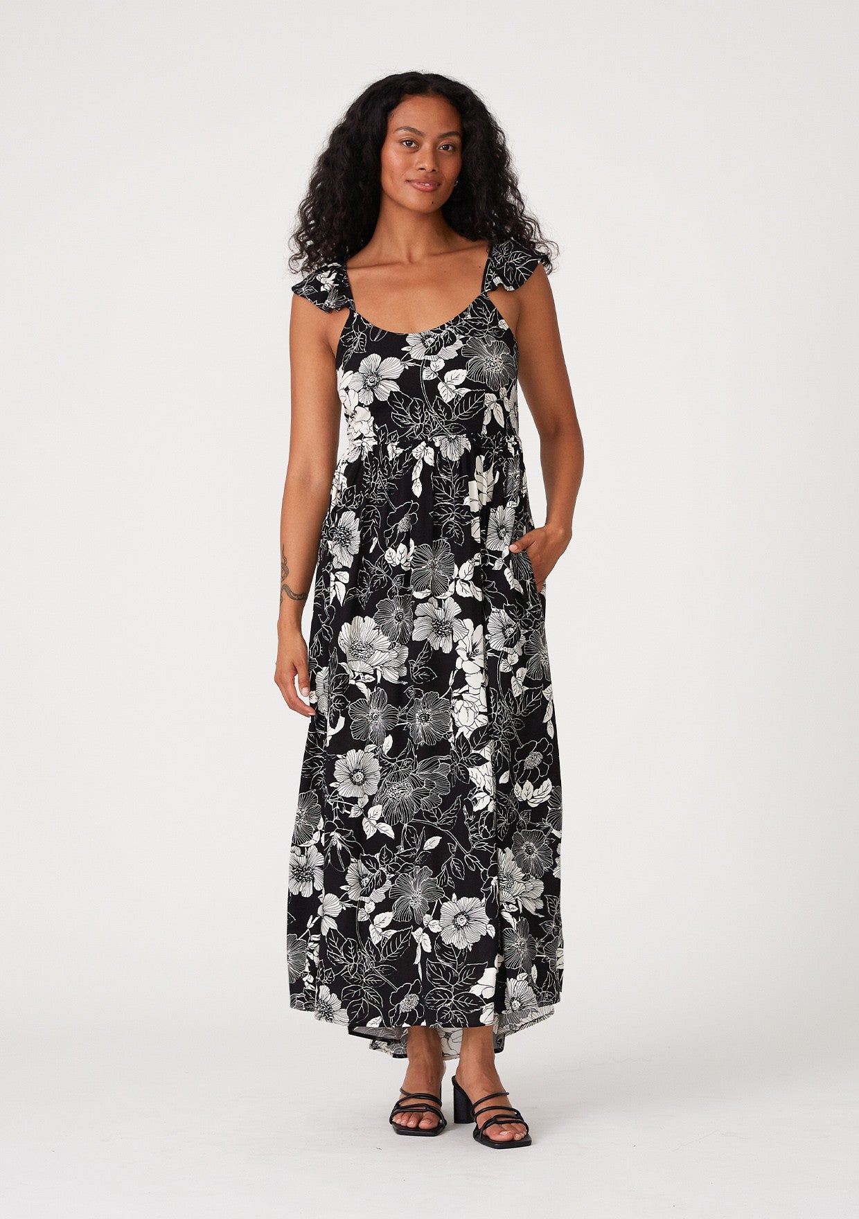 Black Floral Back Tie Maternity Maxi Dress PinkBlush