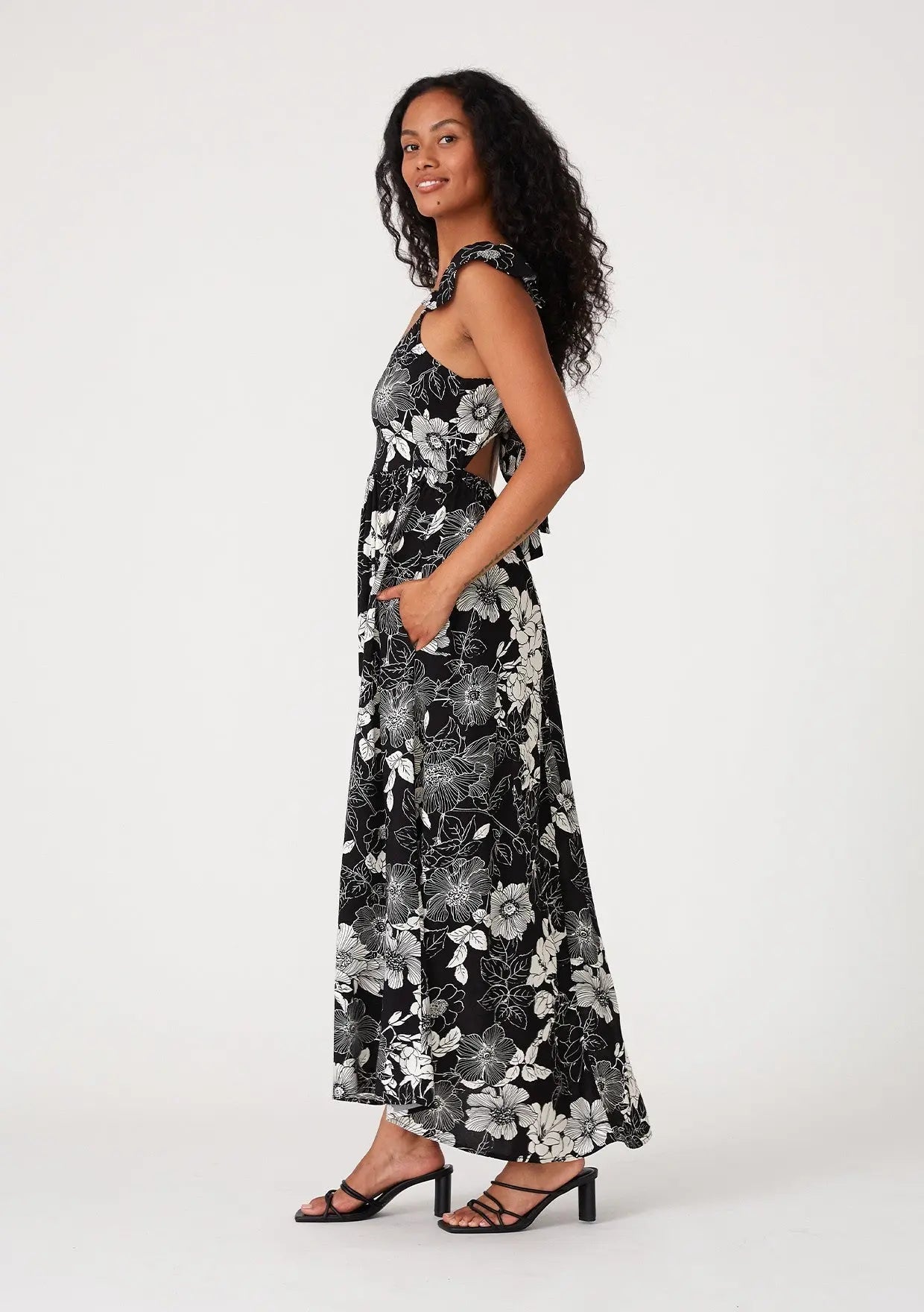 Black Floral Back Tie Maxi Dress PinkBlush