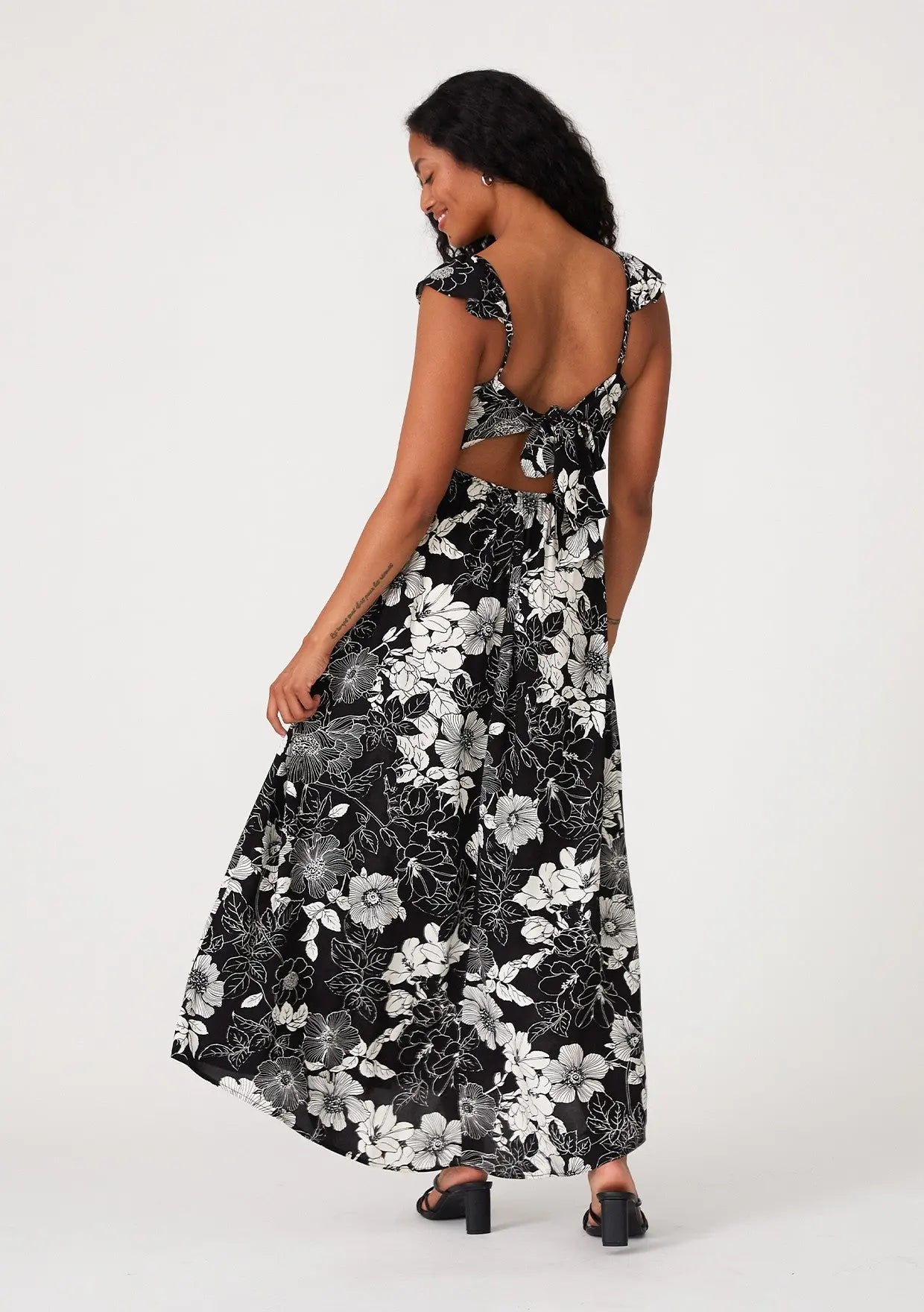 Black Floral Back Tie Maxi Dress PinkBlush